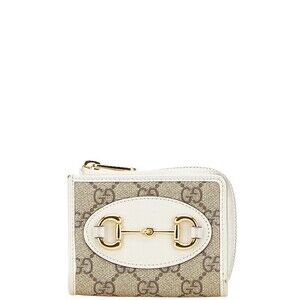 Gucci GG Supreme Horsebit L Zip Wallet Beige White Leather